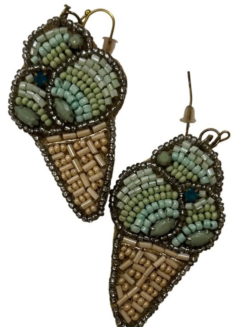 Women Makeup Eyeliner - Mint & Beige Decorative Beaded Design